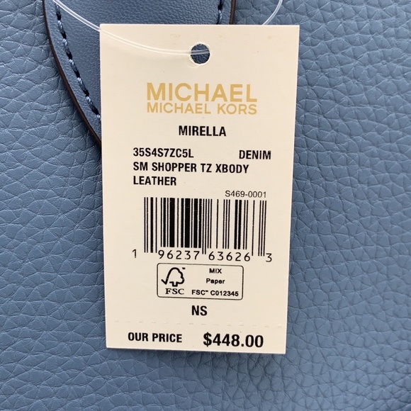 Michael Kors Mirella Small Pebbled Leather Crossbody Top Zip XBODY Bag Denim NWT - Picture 16 of 16